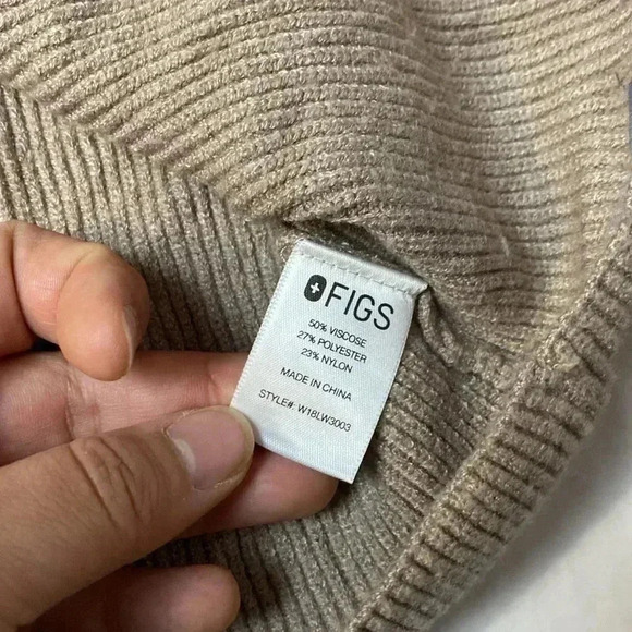 FIGS Loungewear Long Sleeve Ribbed Knit Pullover Sweater Latte Beige Size Medium - Picture 6 of 12